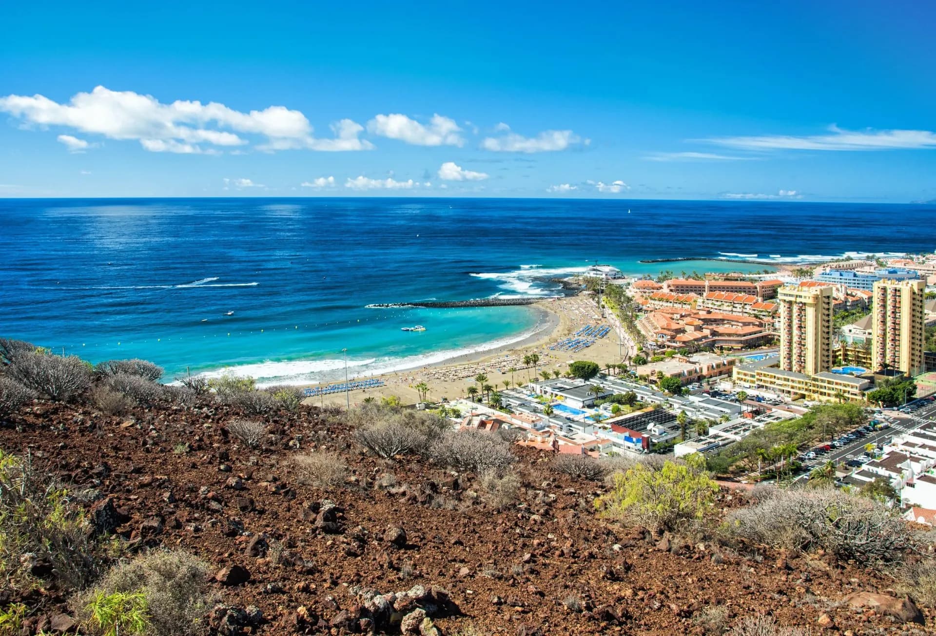 Las Americas beach view with part of Los Cristianos city