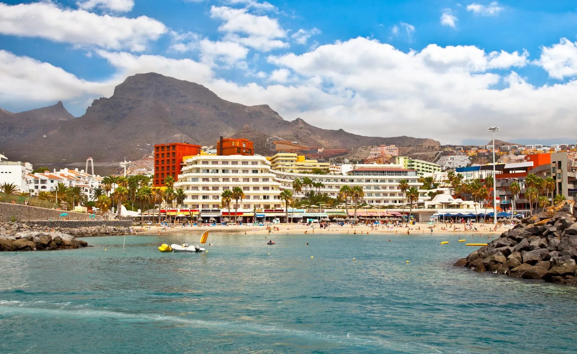 Panoramic view on los Cristianos on Tenerife, Spain.